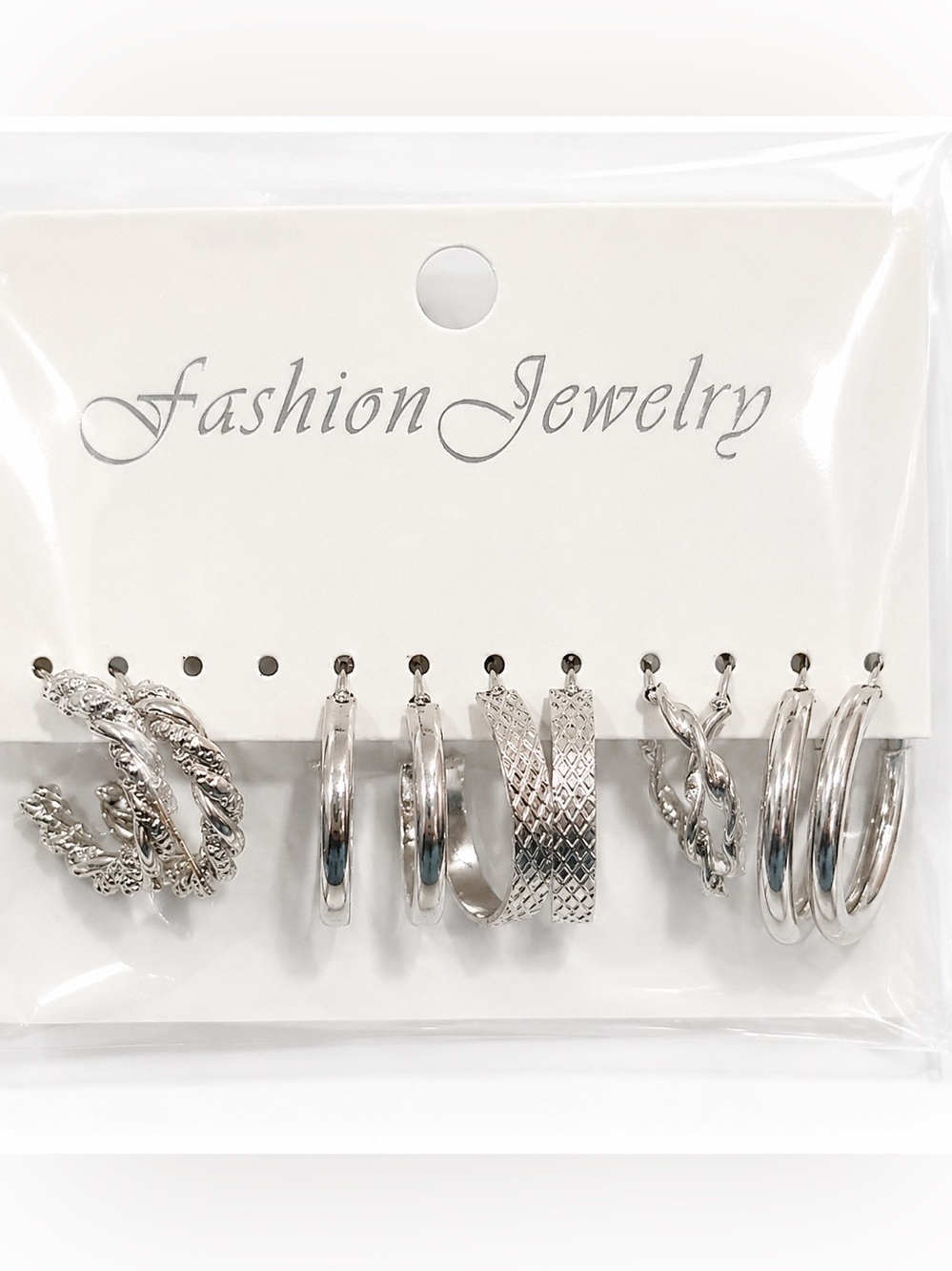 Silver Tone Hoop Earrings Lot 5 Pr Textured Hoop Fashion Jewelry